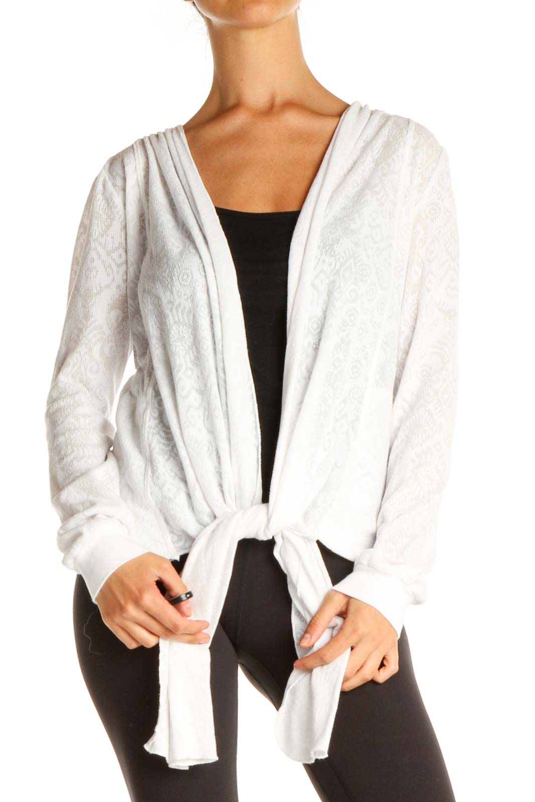 White Printed Cardigan Front