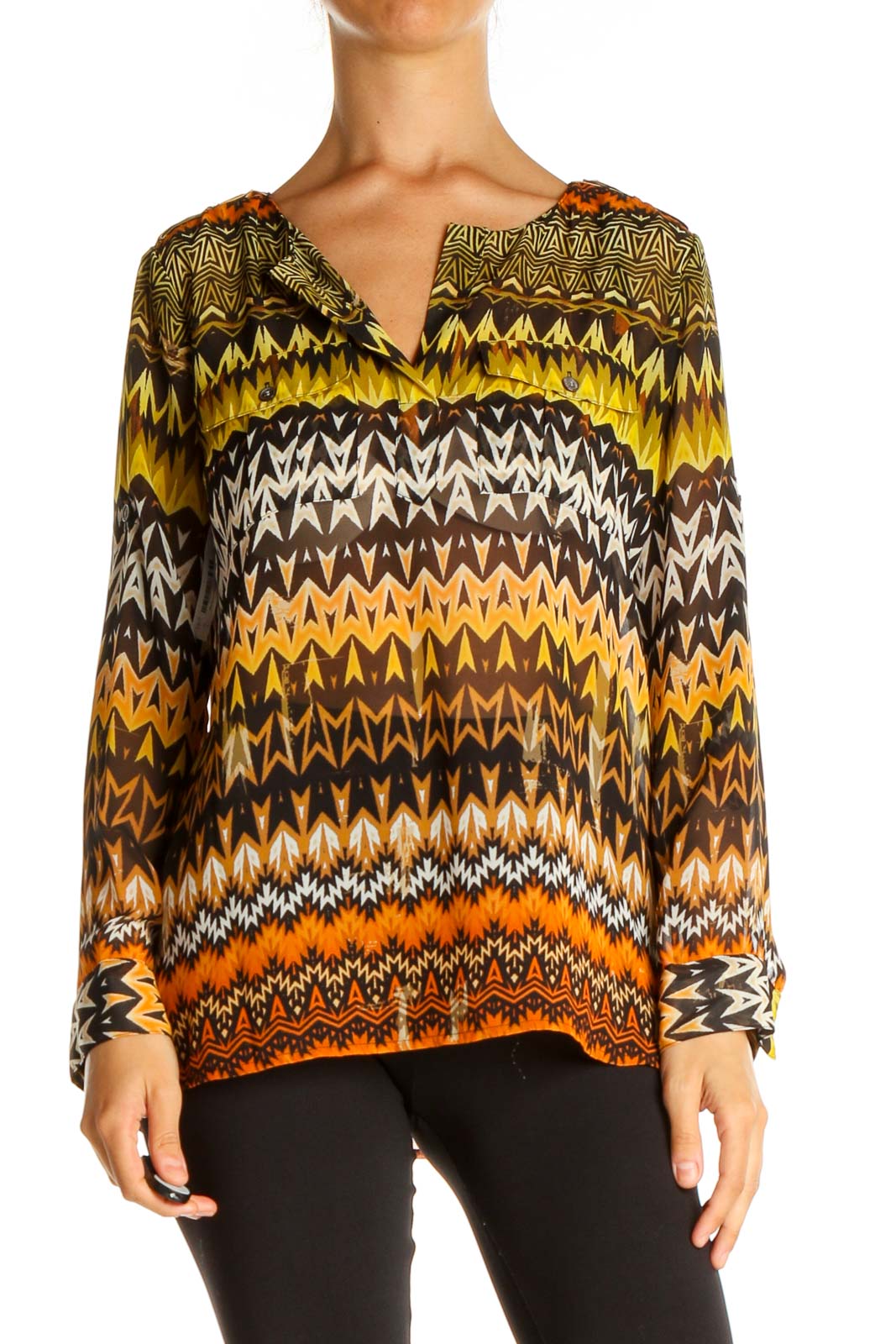 Brown Aztec Print All Day Wear Blouse Front