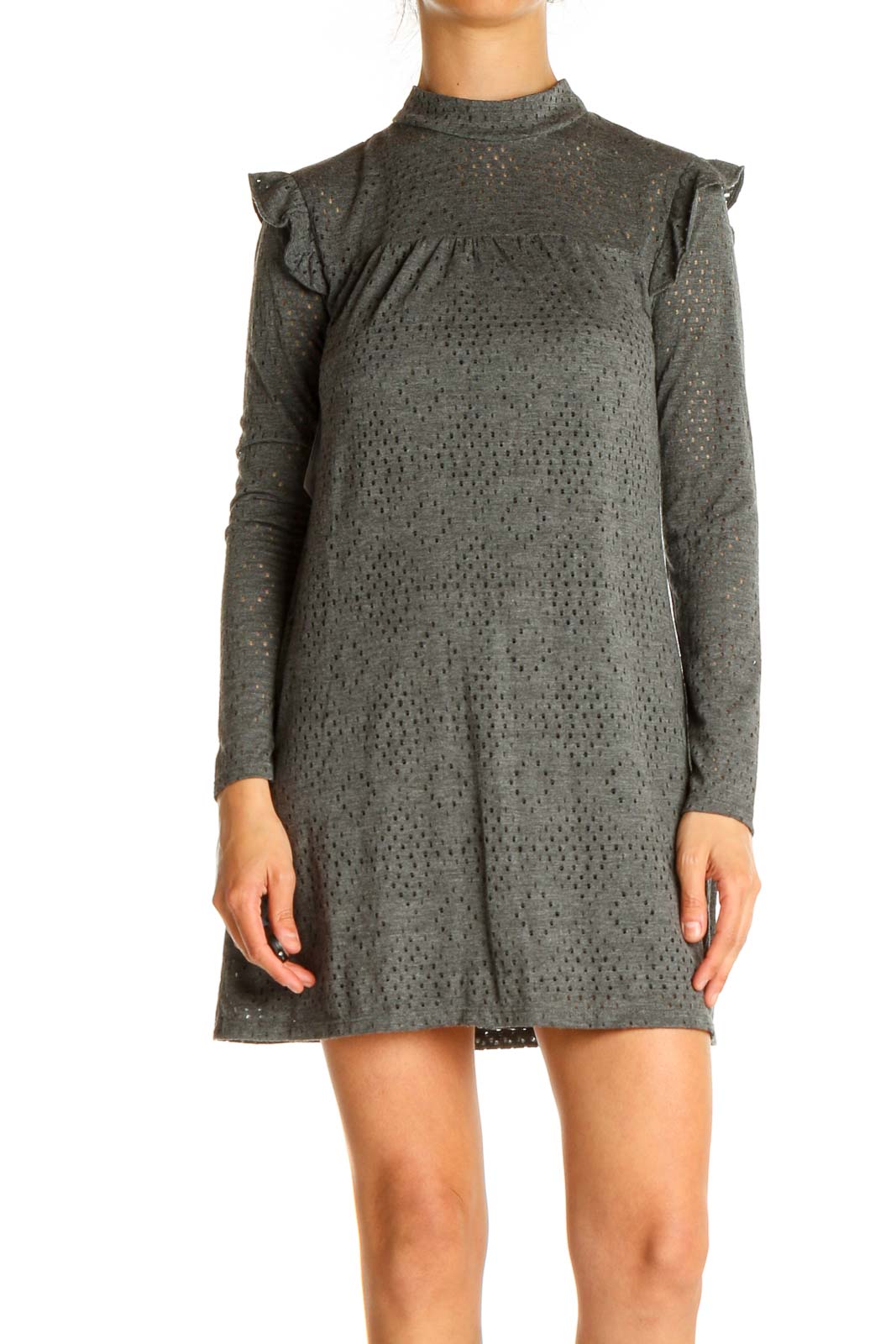 Gray Textured Day Shift Dress Front