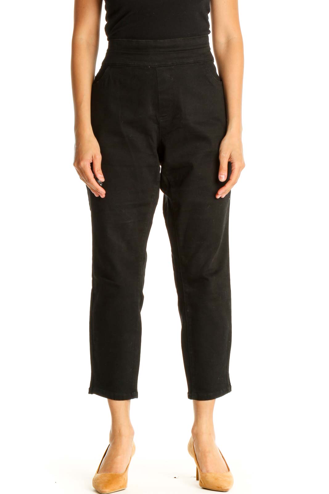 Black Solid All Day Wear Capri Pants Front