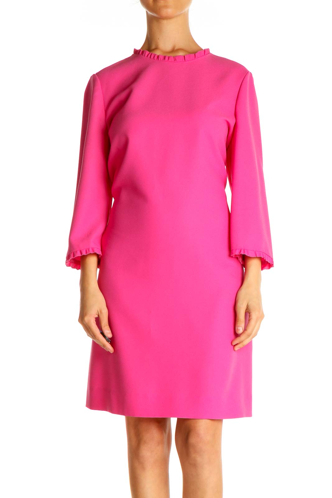 Pink Solid A-Line Dress Front
