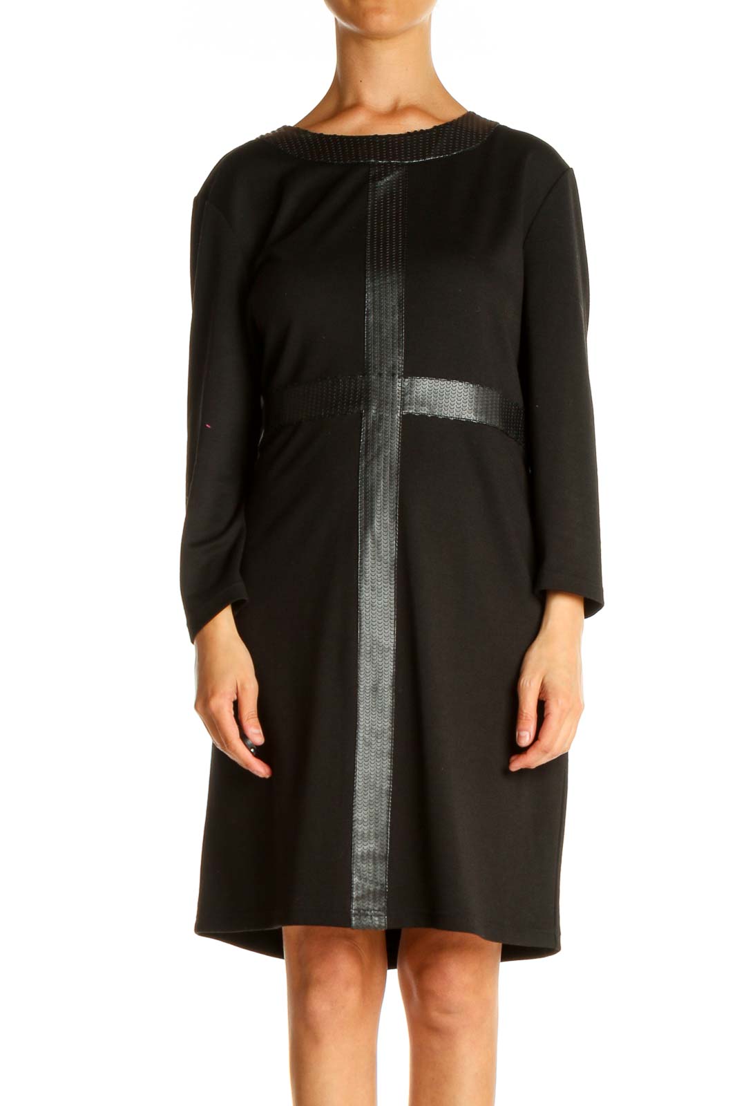 Black Solid Day Shift Dress Front