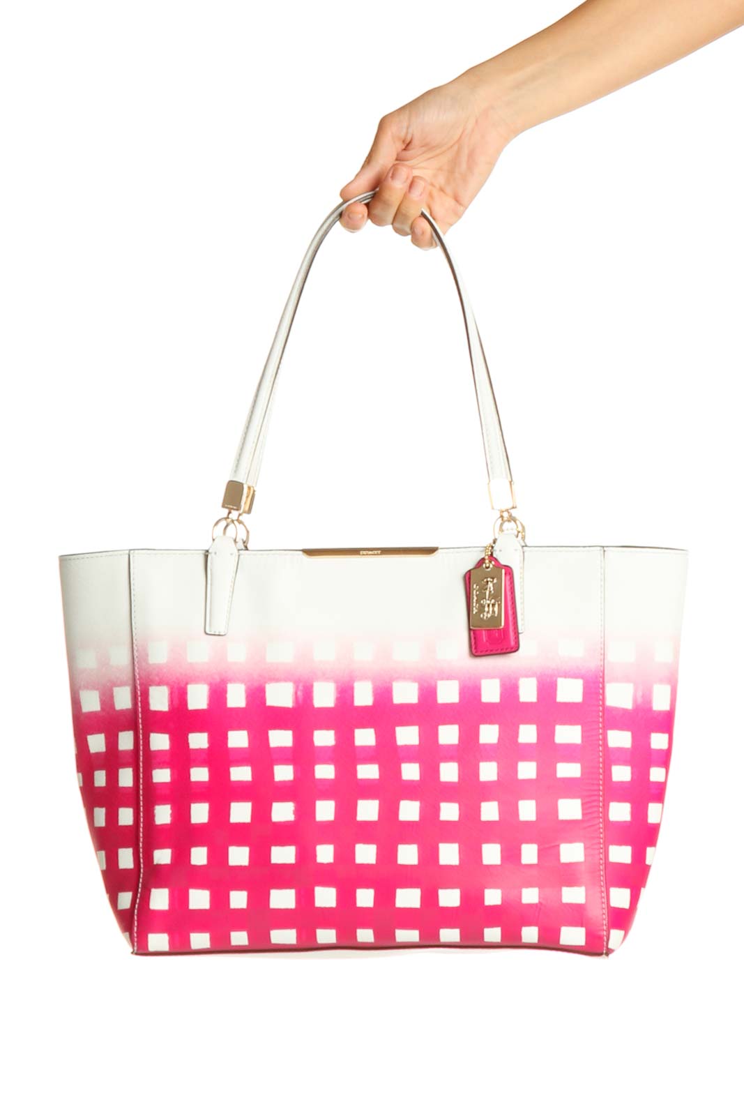 Coach - Pink Checker Tote Bag Leather | SilkRoll