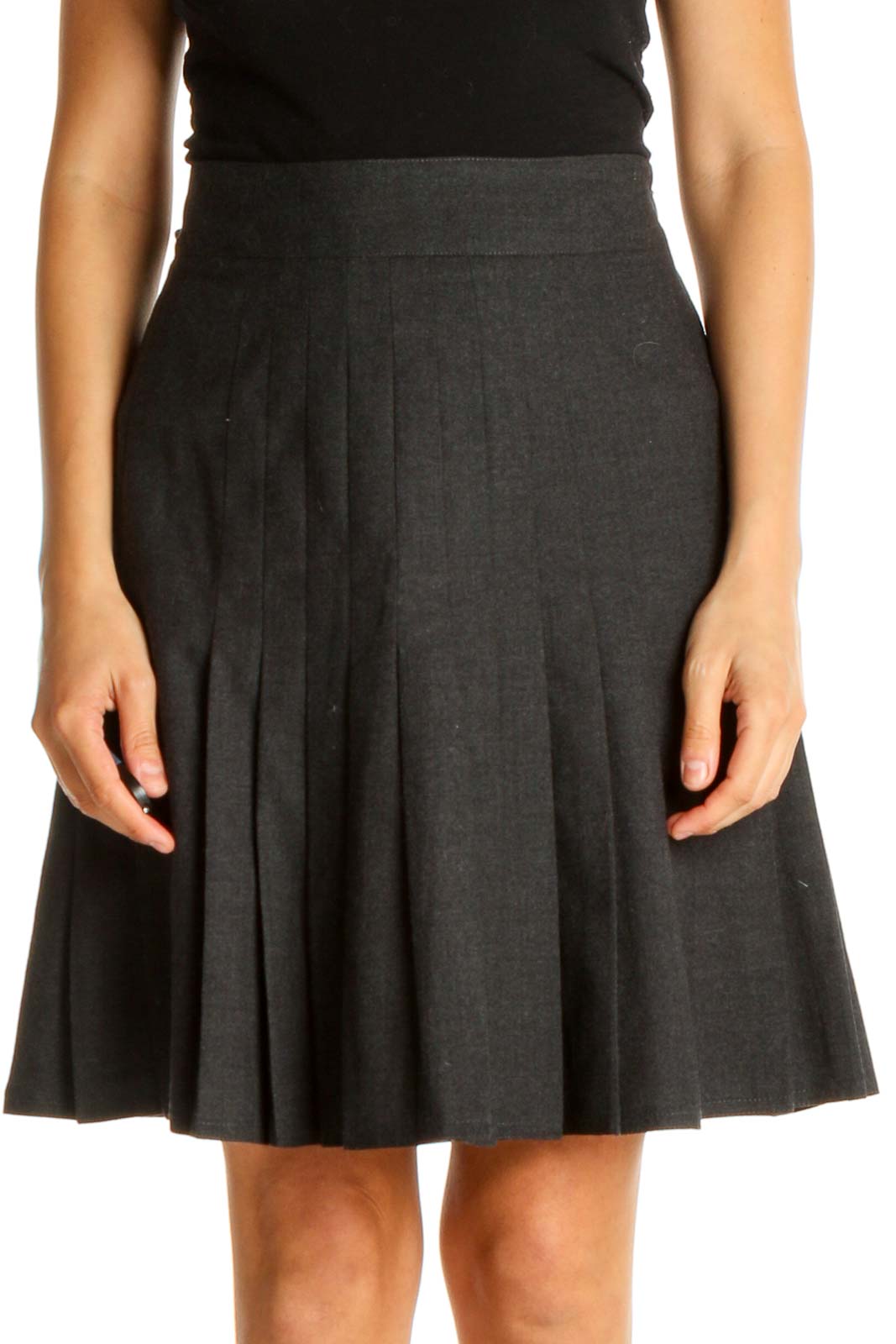 Gray Textured Chic Flared Skirt Front