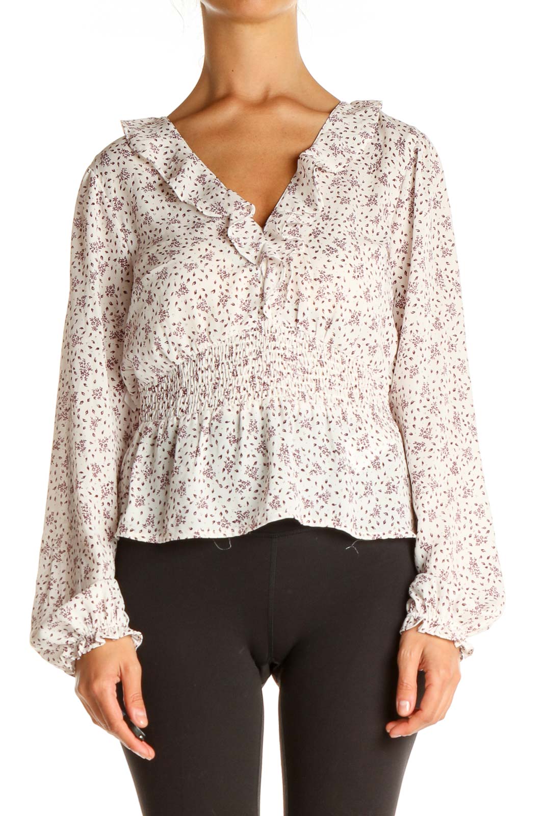 White Floral Print All Day Wear Blouse Front