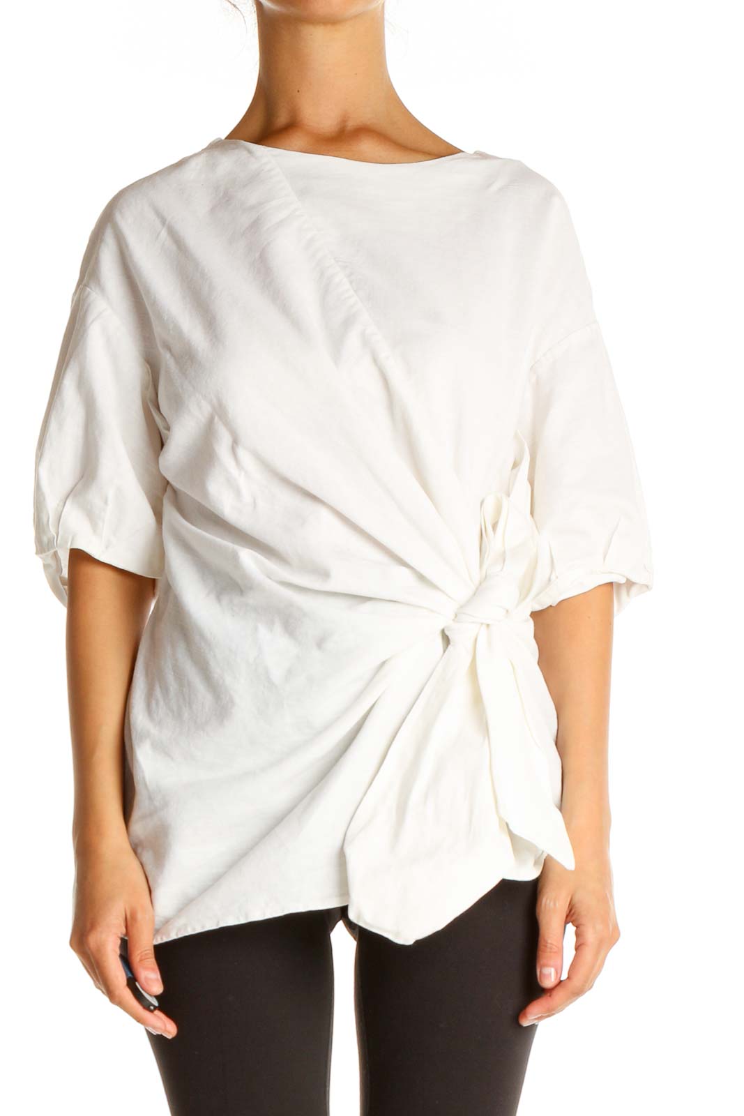 White Solid All Day Wear Blouse Front