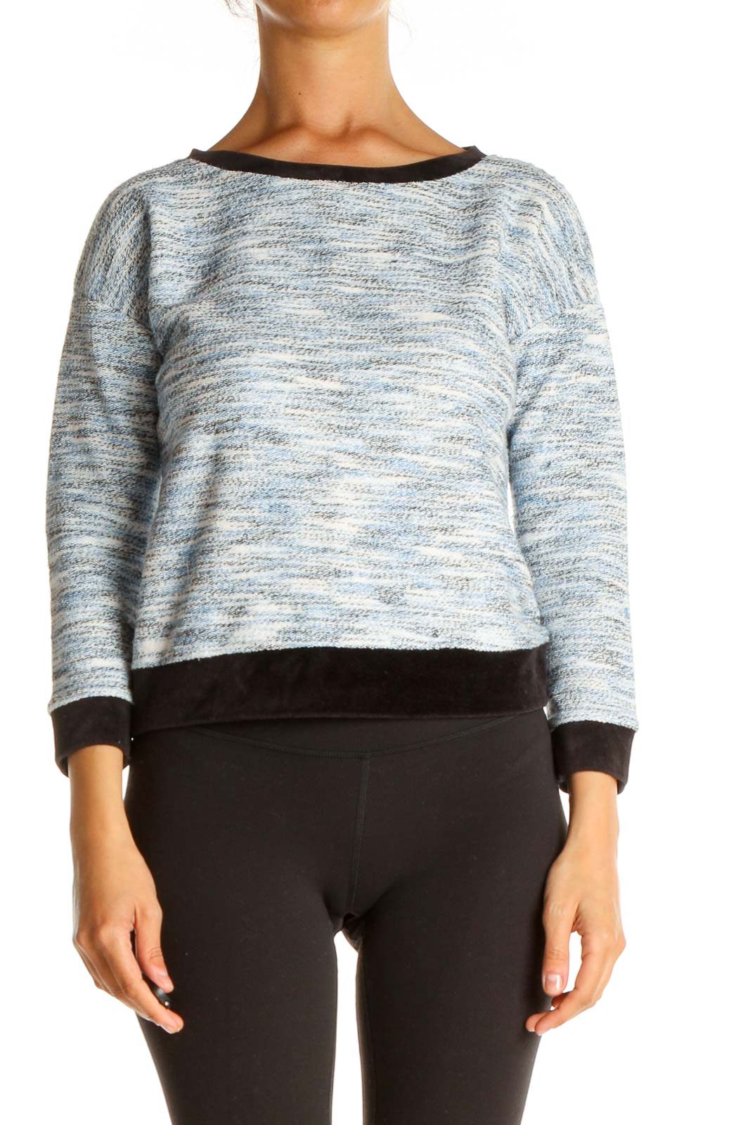 Blue Textured Retro Sweater Front