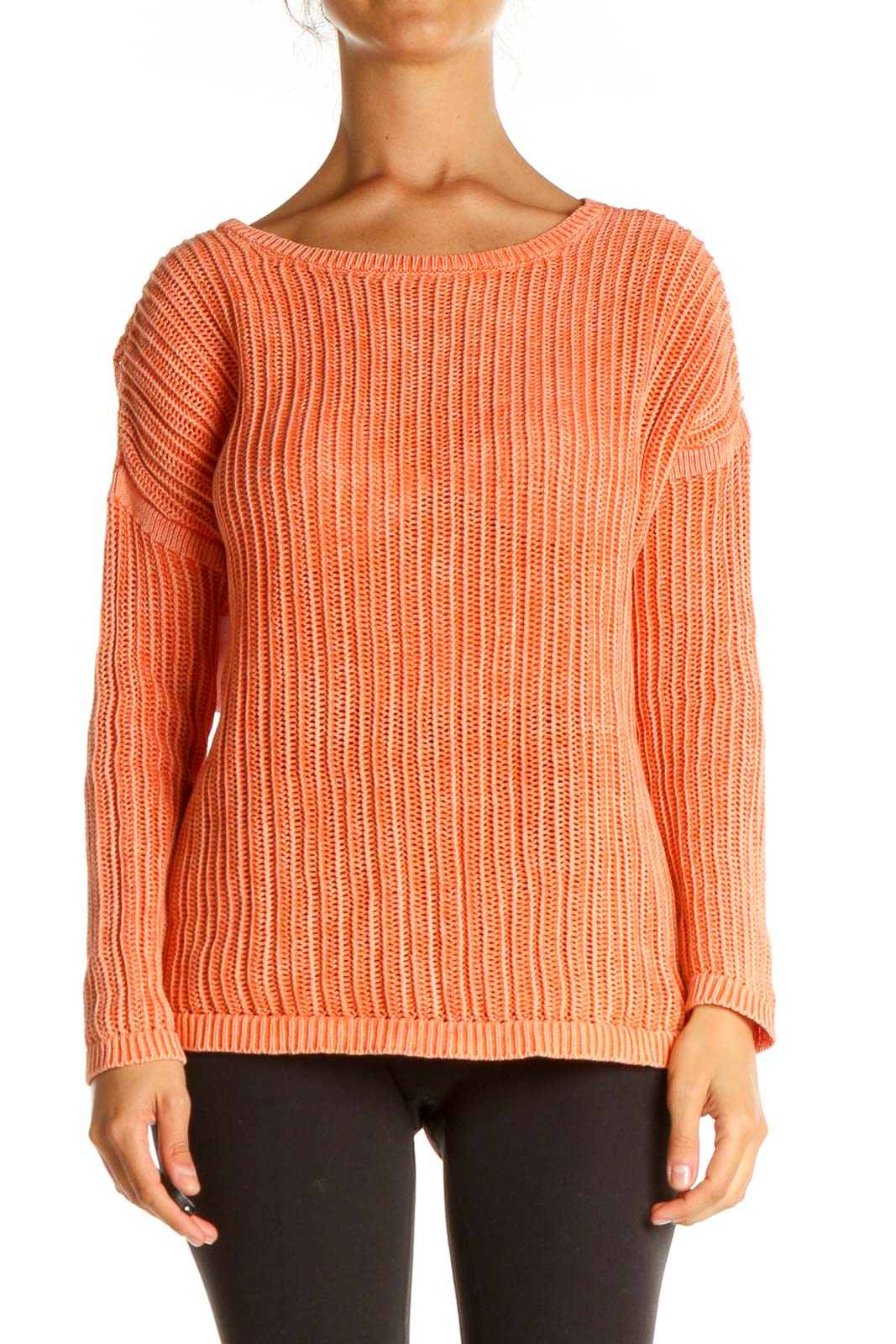 Orange Textured Casual Sweater Front