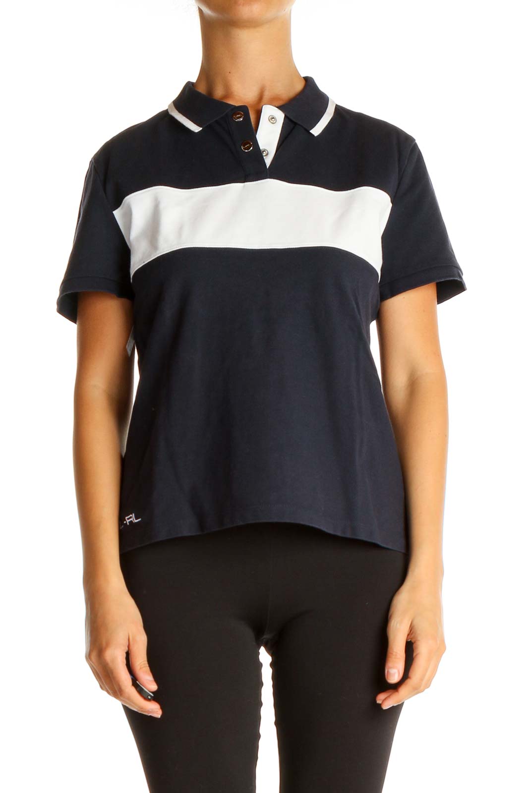 Blue Colorblock Casual Polo Shirt Front