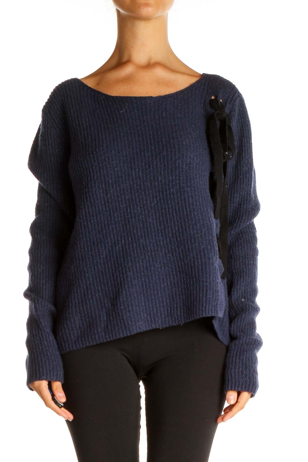 Blue Solid Classic Sweater Front