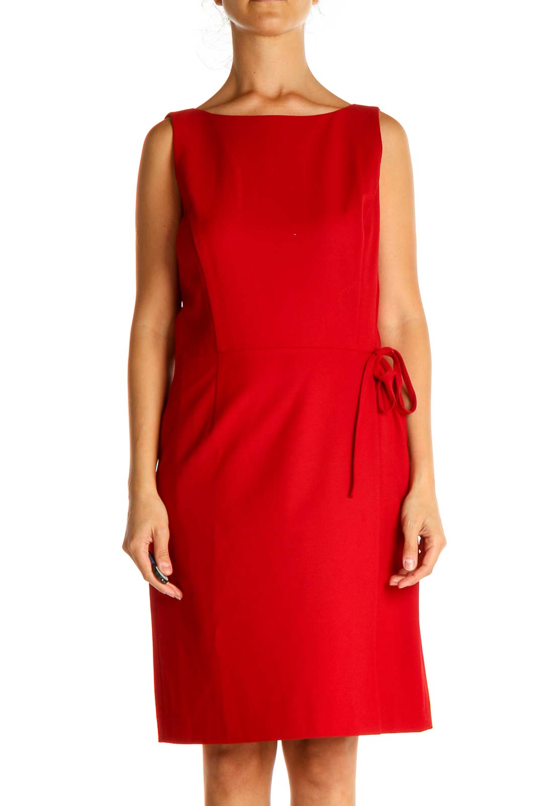 Red Solid Work Sheath Dress Front