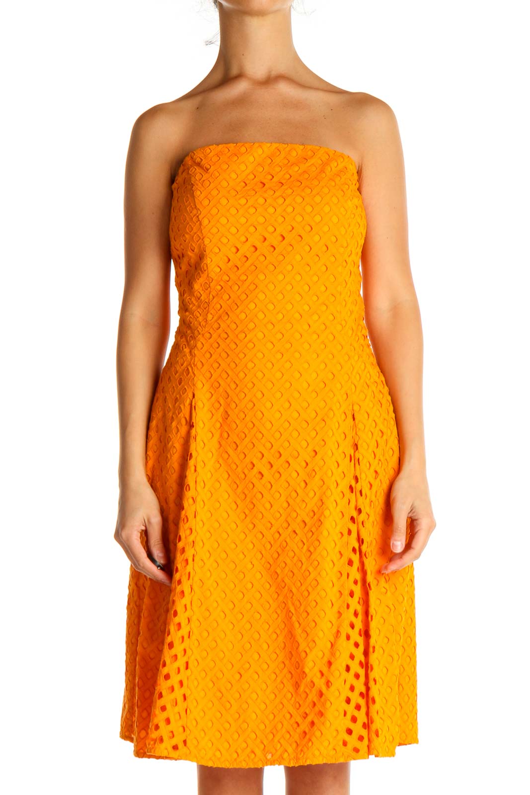 Orange Solid Day Fit & Flare Dress Front