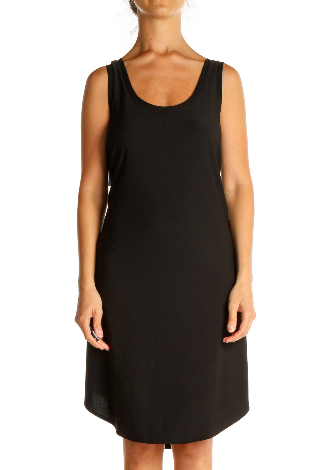 Black Solid Day Sheath Dress Front