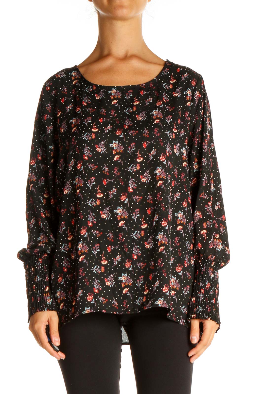 Black Floral Print All Day Wear Blouse Front
