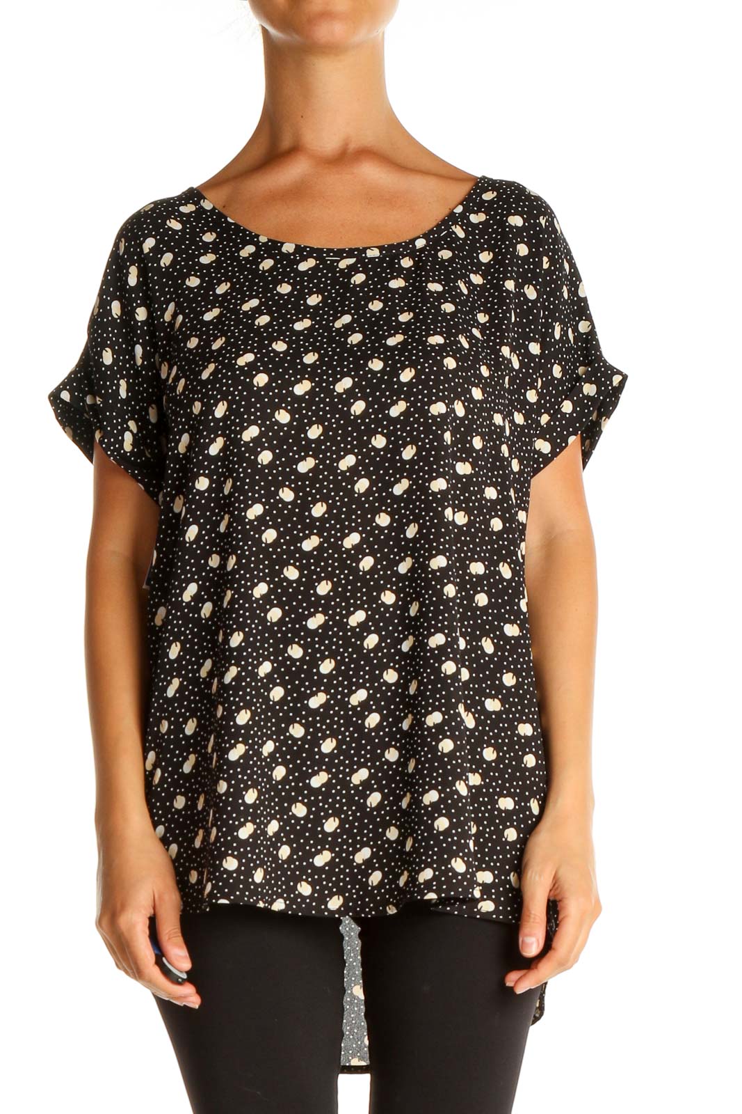 Black Printed Casual Blouse Front