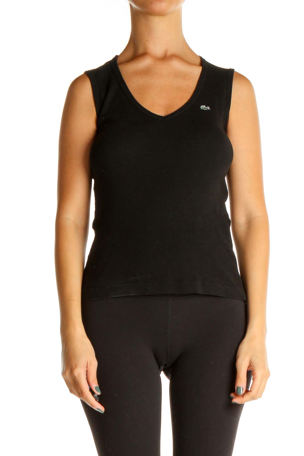 Black Solid Casual Tank Top Front