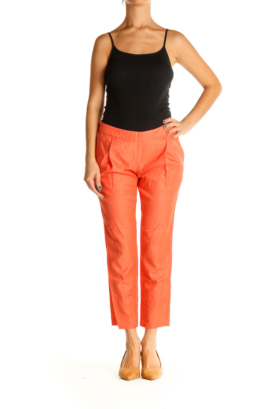 Kate Spade SATURDAY - Orange Solid Casual Capri Pants Cotton Cupro