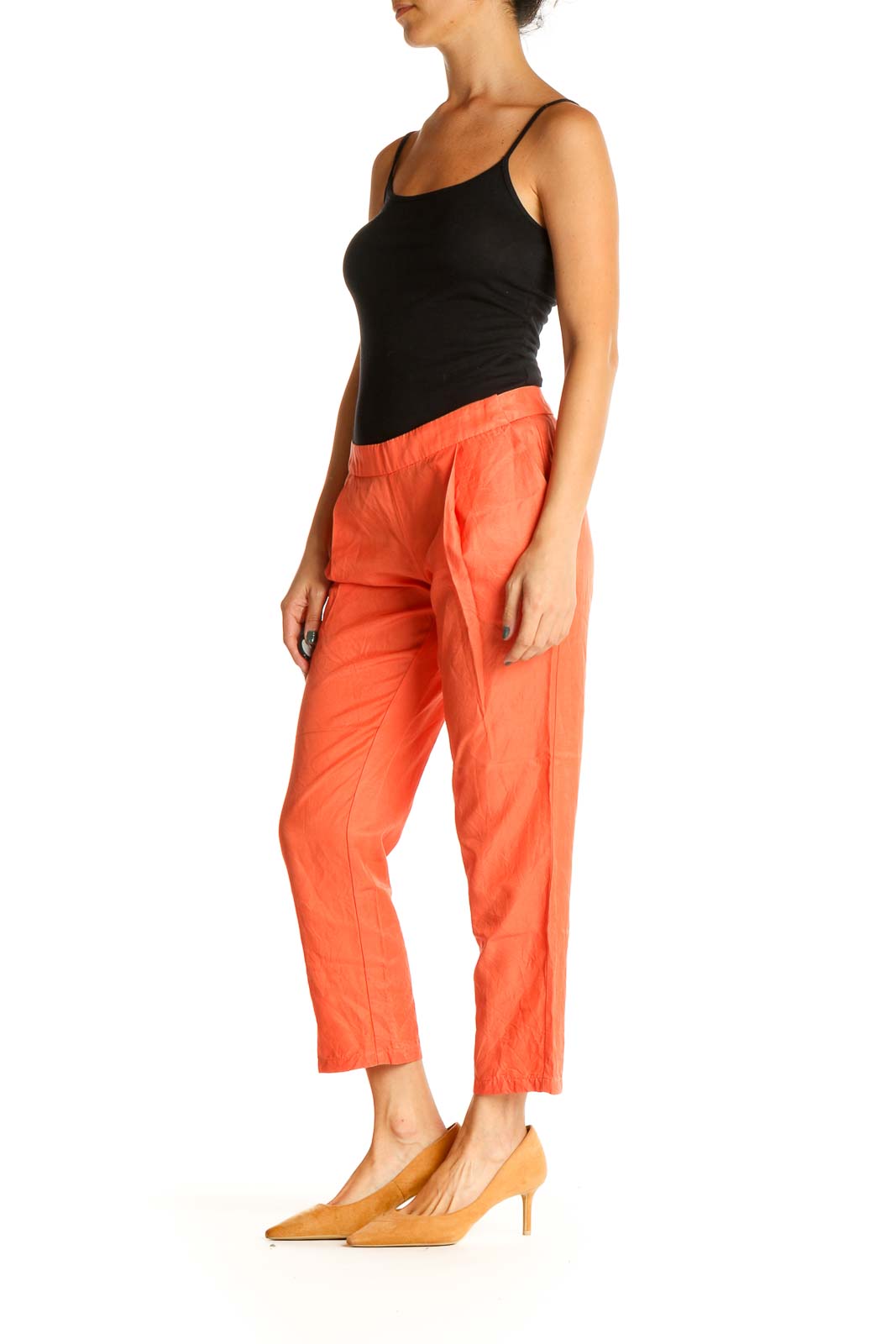 Kate Spade SATURDAY - Orange Solid Casual Capri Pants Cotton Cupro