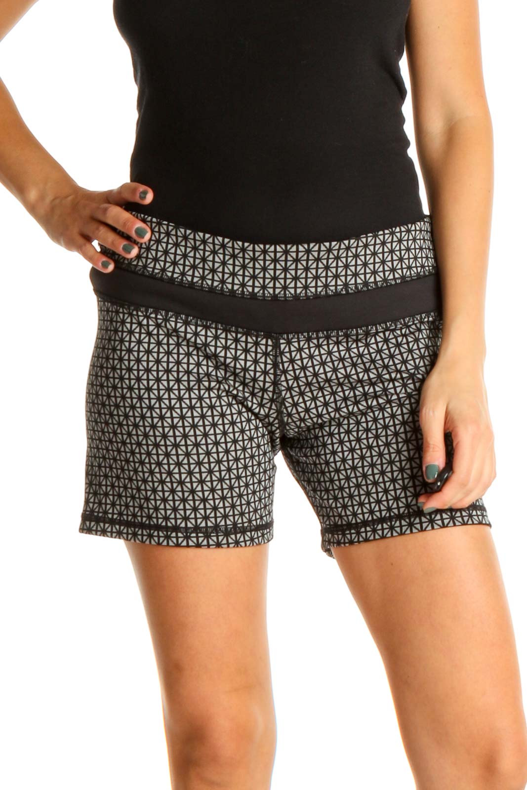 Gray Printed Activewear Shorts Front