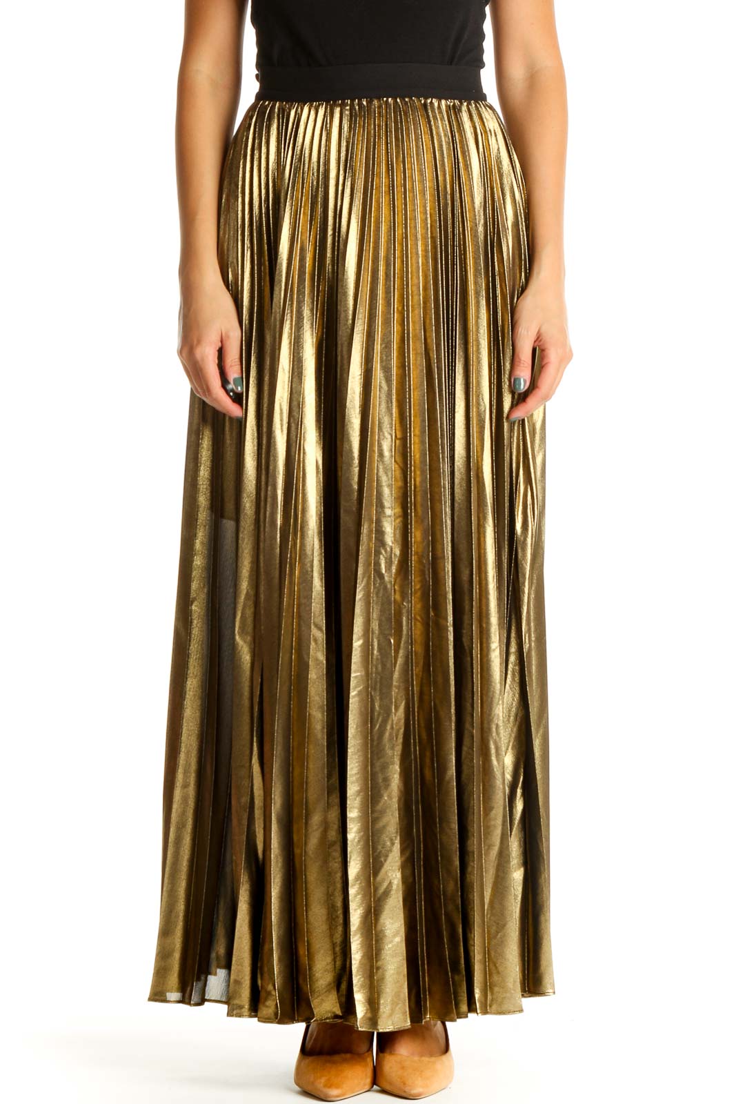 Bcbg gold pleated clearance skirt