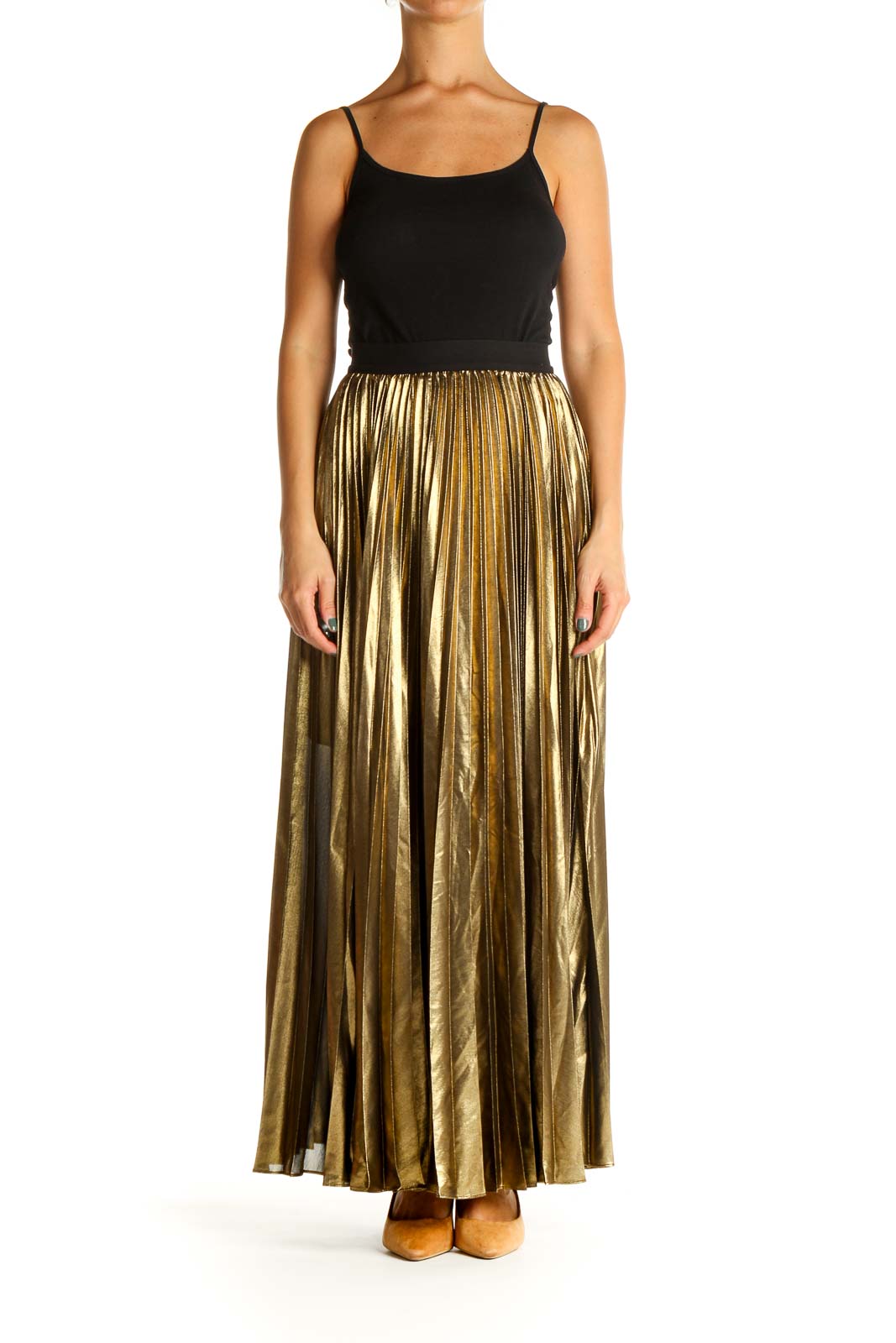 Bcbg gold pleated top skirt