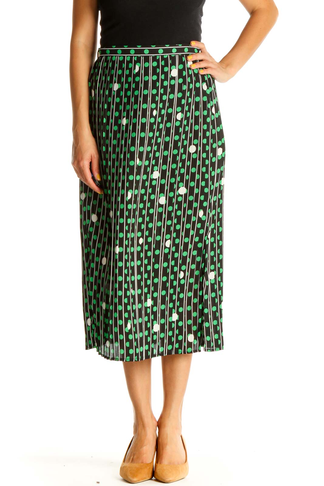 Green Printed All Day Wear Straight Skirt Front