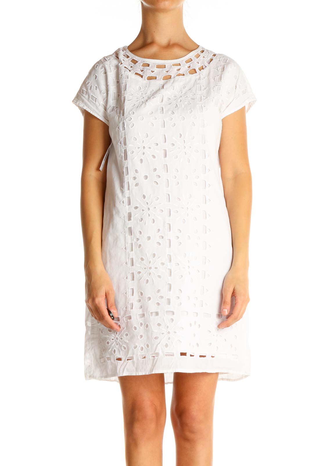 White Lace Casual Shift Dress Front