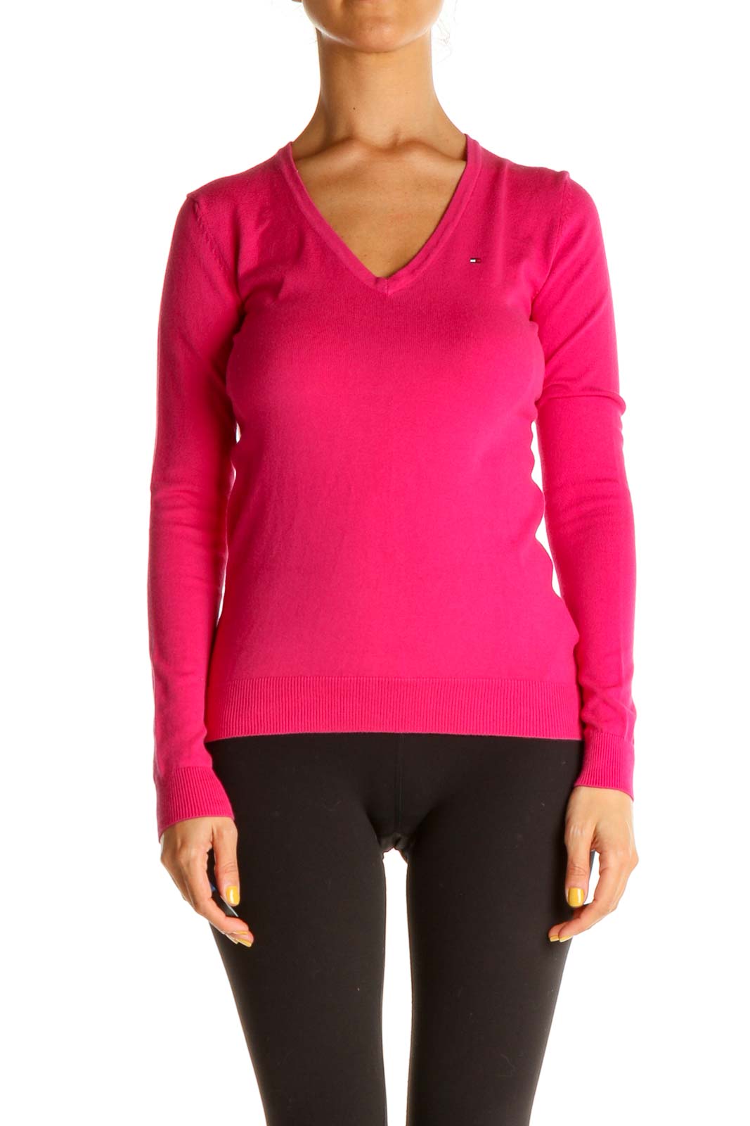 Pink Solid Classic Sweater Front