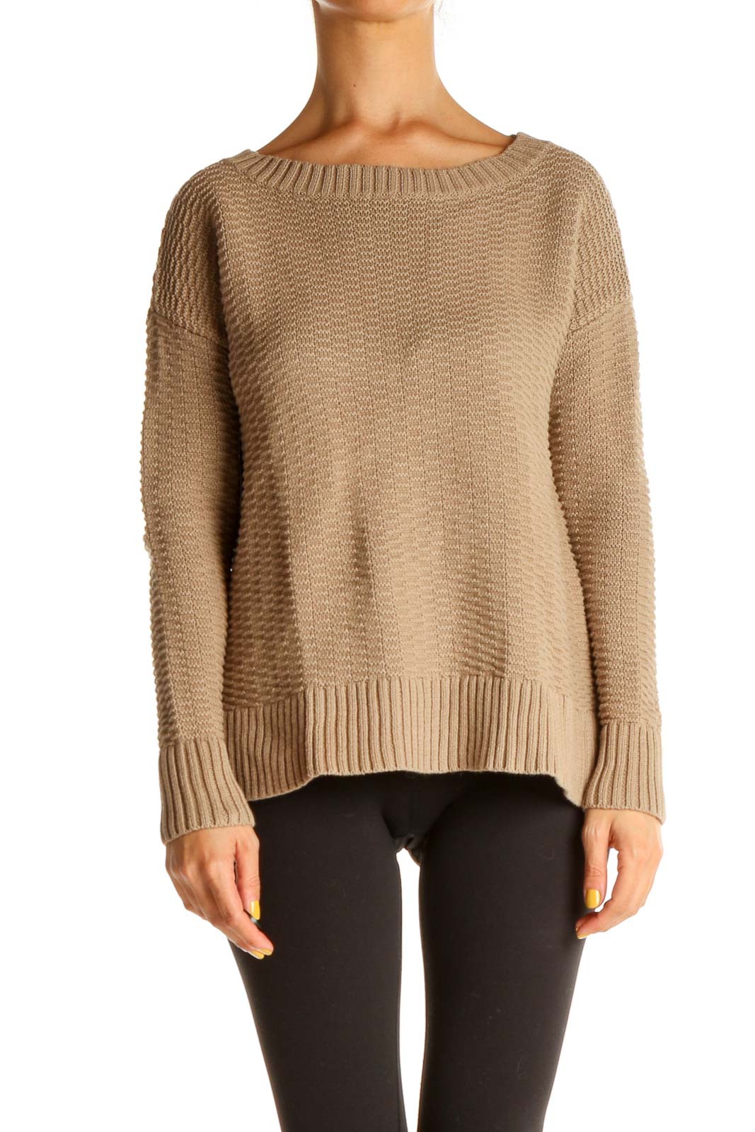 Beige Textured Classic Sweater Front