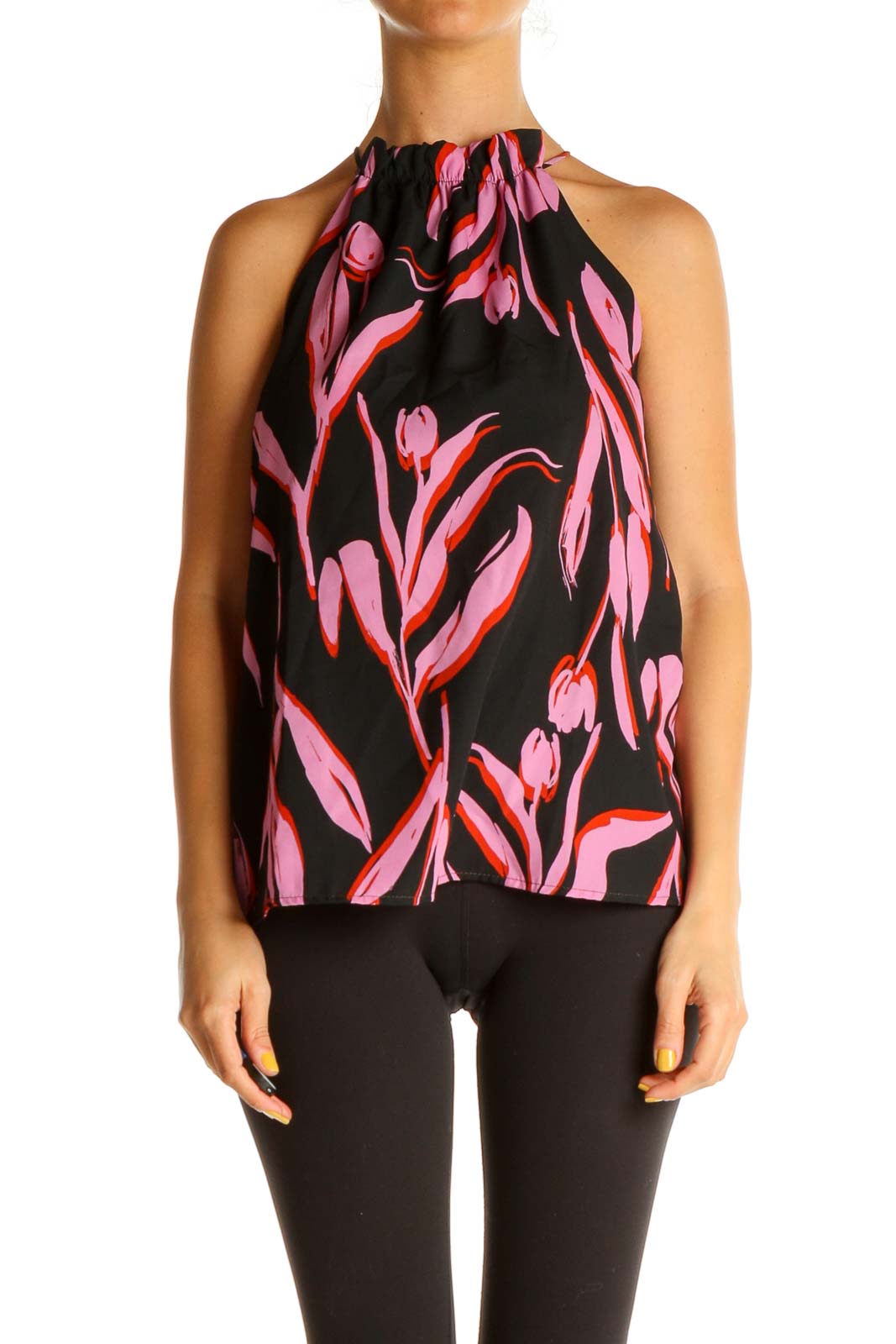 Black Graphic Print All Day Wear Blouse Front