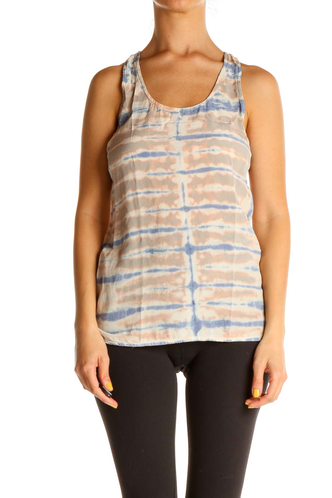 Beige Striped Casual Tank Top Front