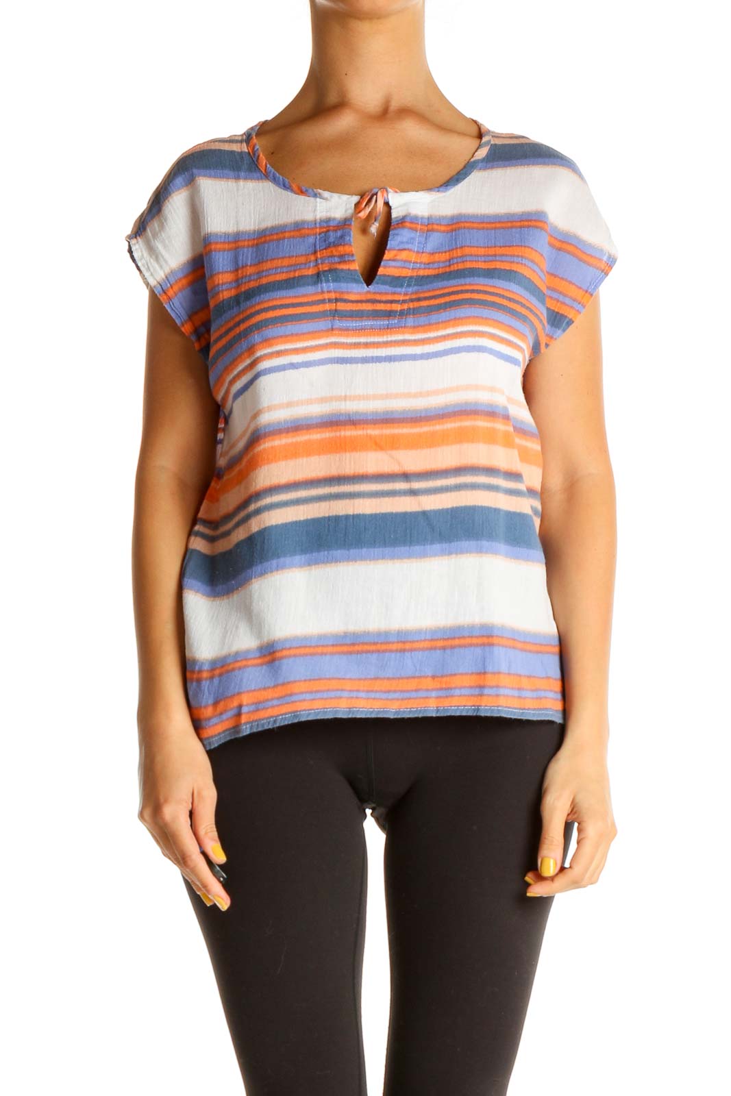 White Striped All Day Wear T-Shirt Front