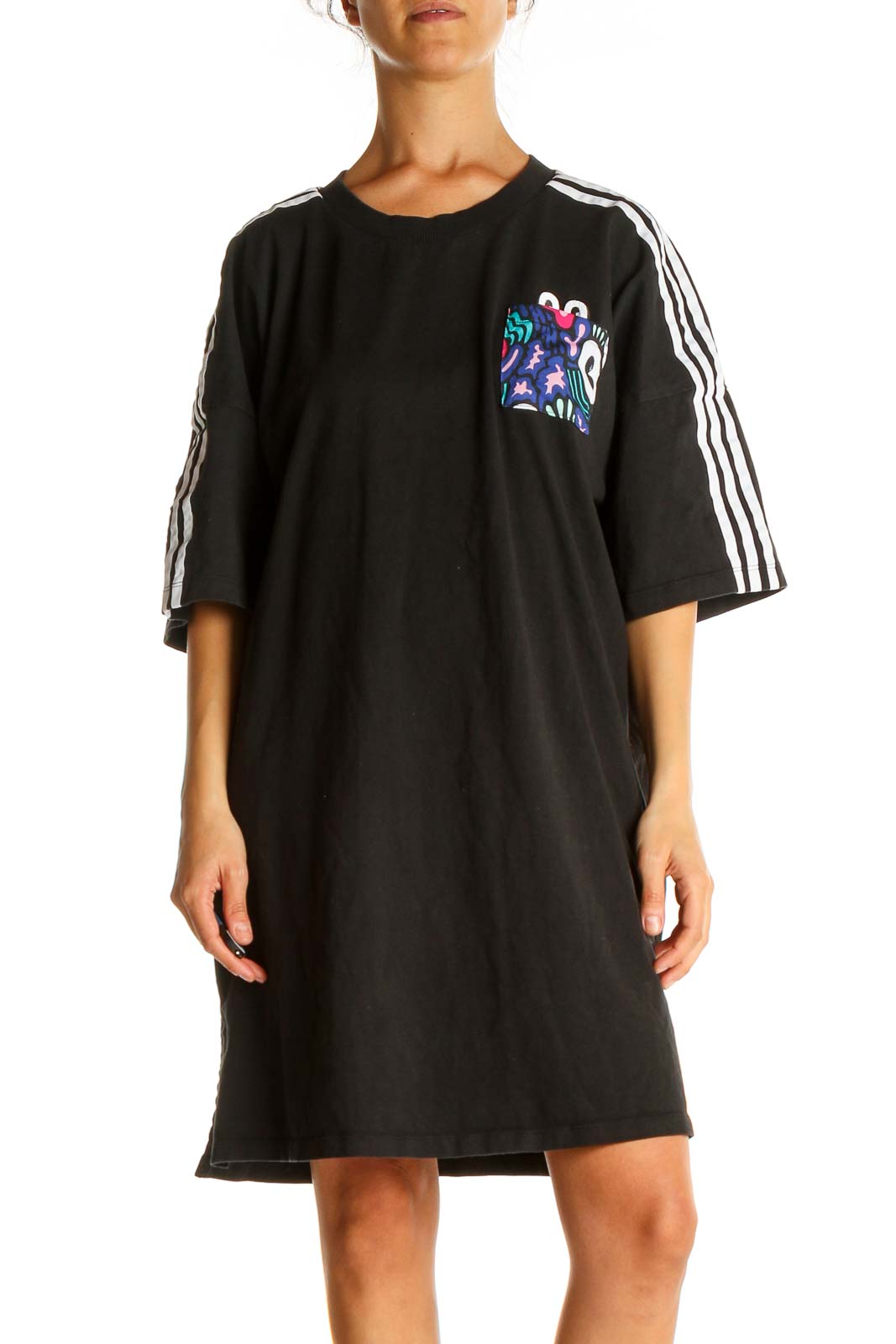 Black Solid Activewear T-Shirt Dress Front