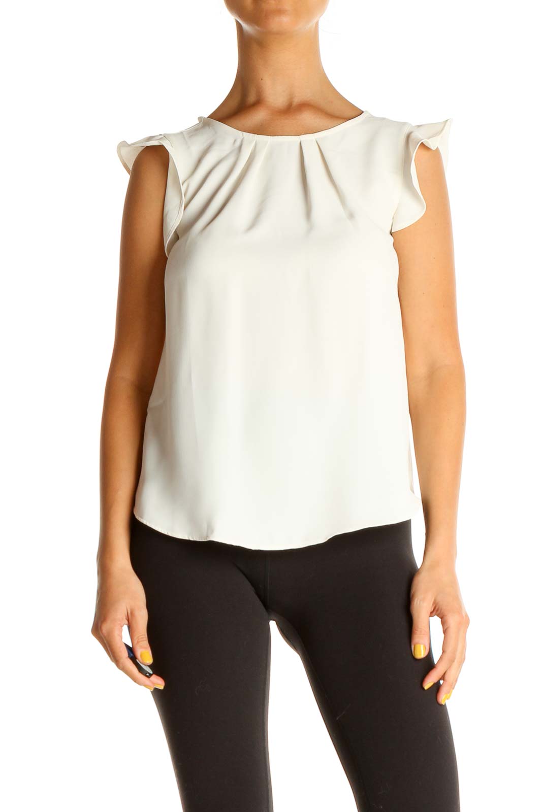 White Solid Casual Blouse Front