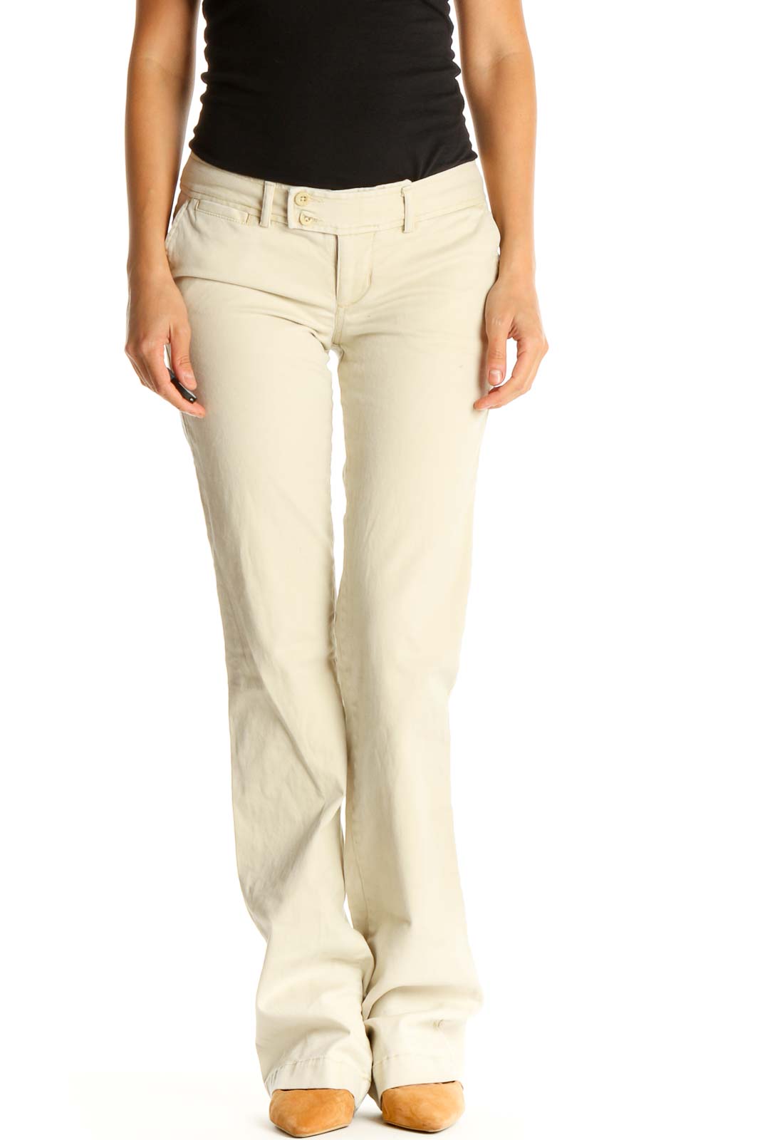 Beige Casual Trousers Front