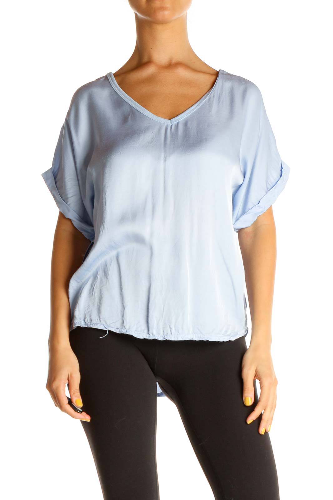 Blue Solid Casual Blouse Front