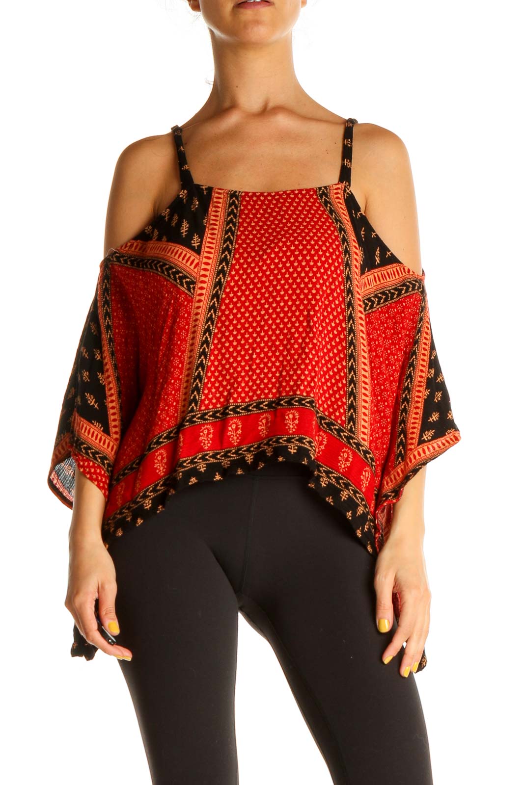 Red Printed Bohemian Blouse Front
