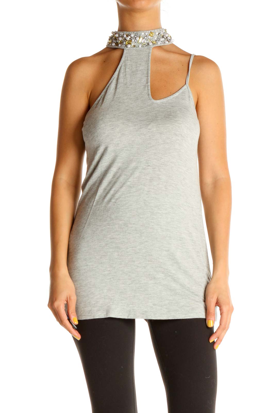 Gray Solid Chic Top Front