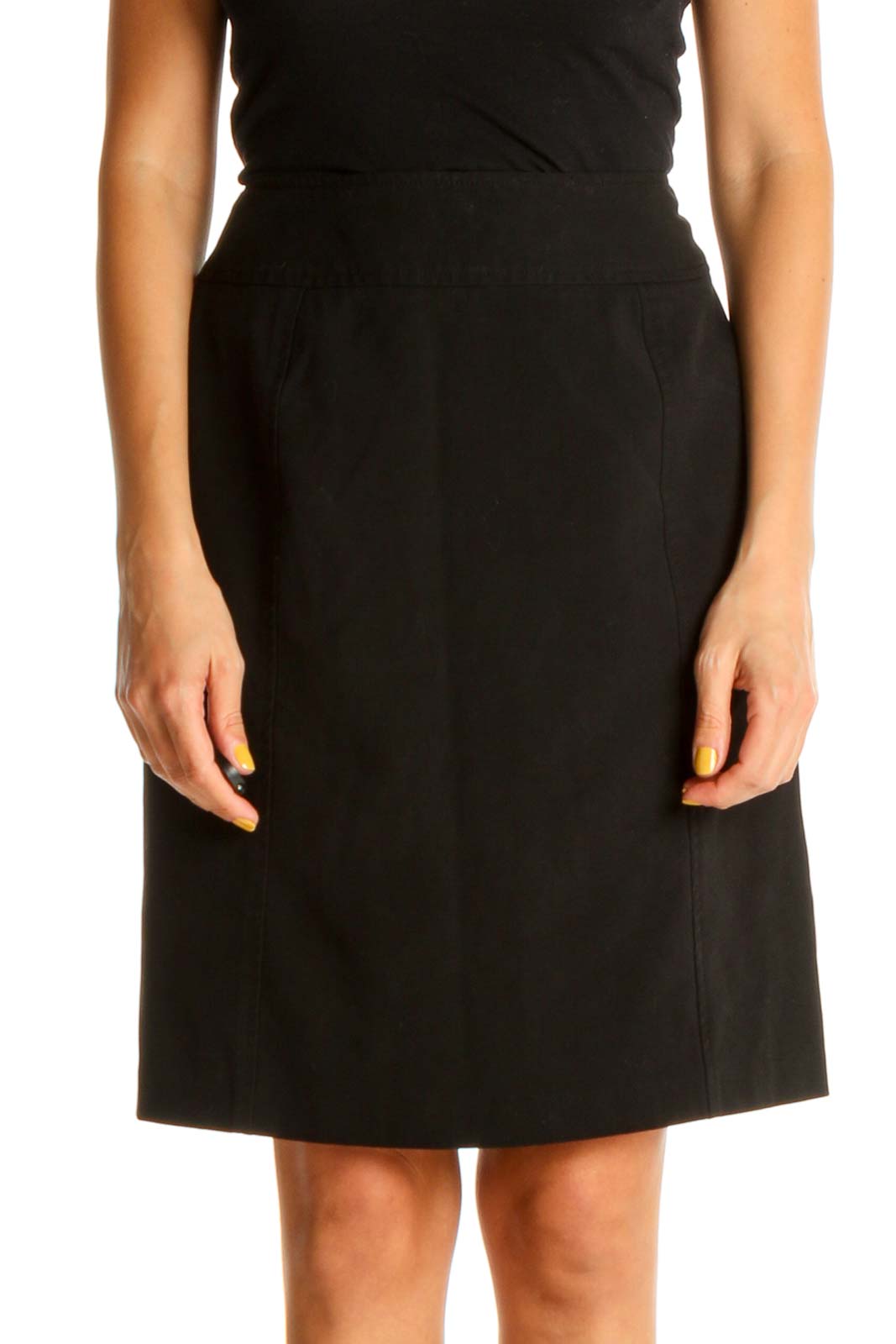 Black Solid Brunch A-Line Skirt Front