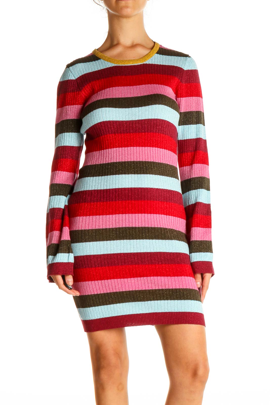 Red Striped Chic Sheath Dress Front