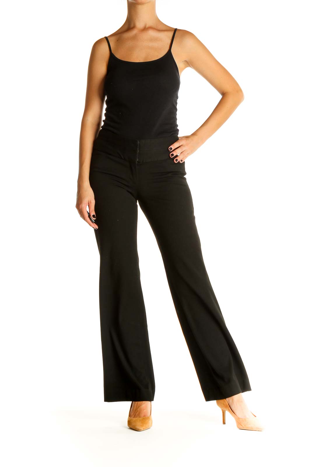 Express - Black Solid Classic Trousers Polyester Elastane Viscose