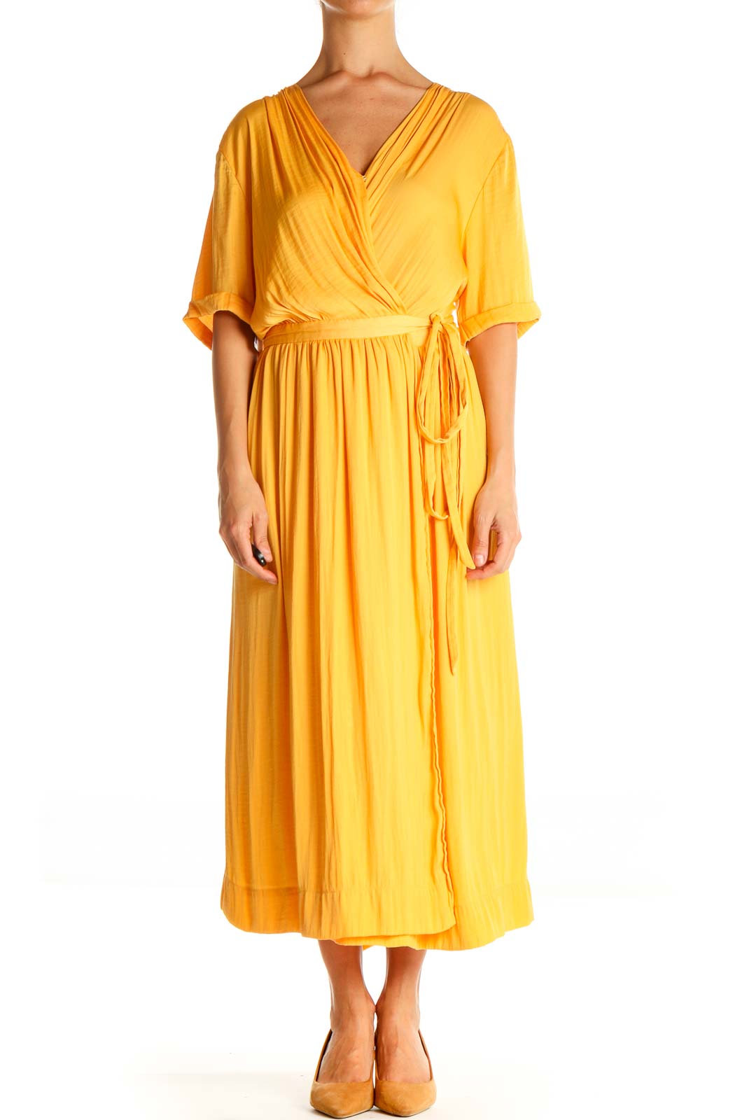 Yellow Solid Bohemian Fit & Flare Dress Front