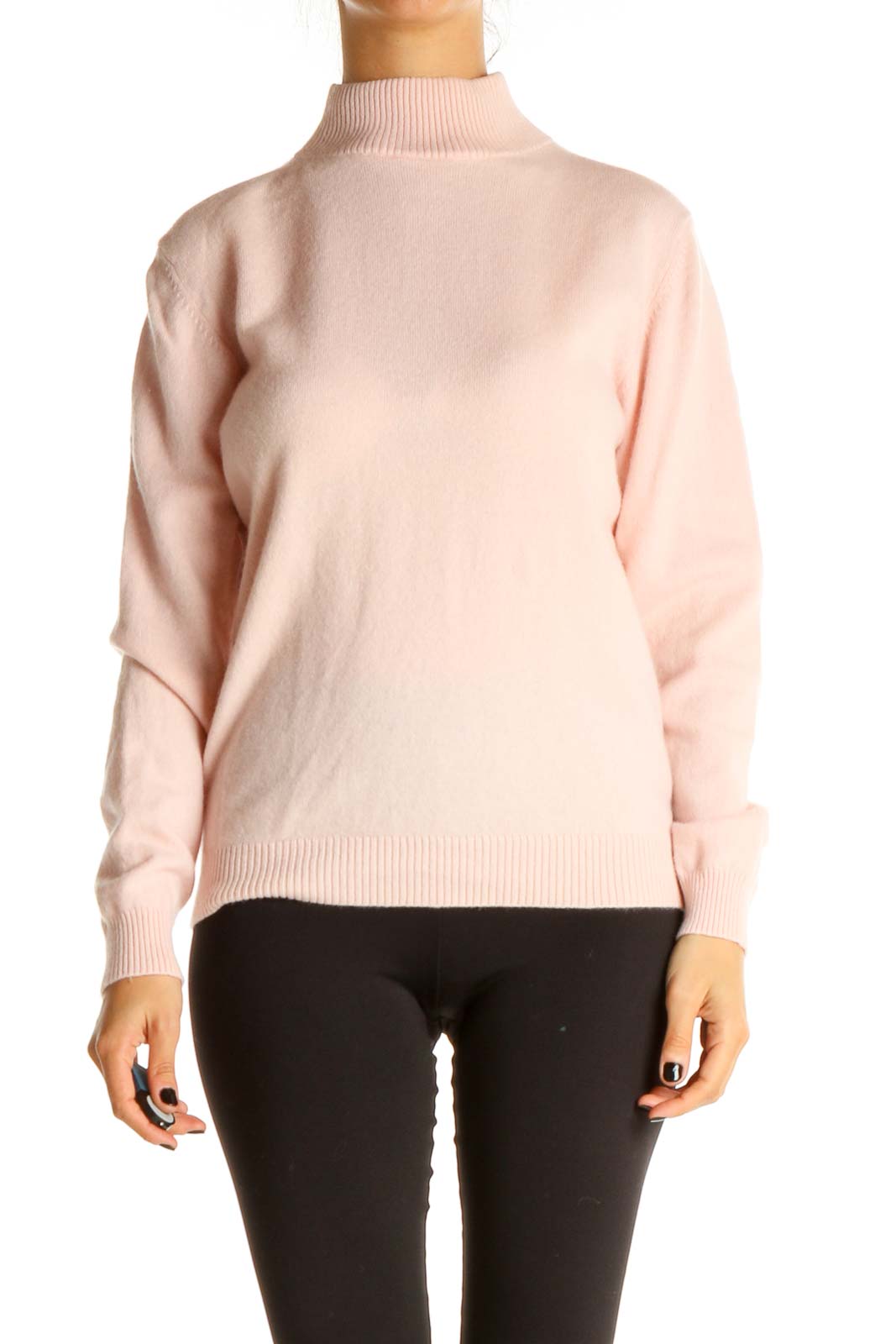 Pink Solid Casual Sweater Front