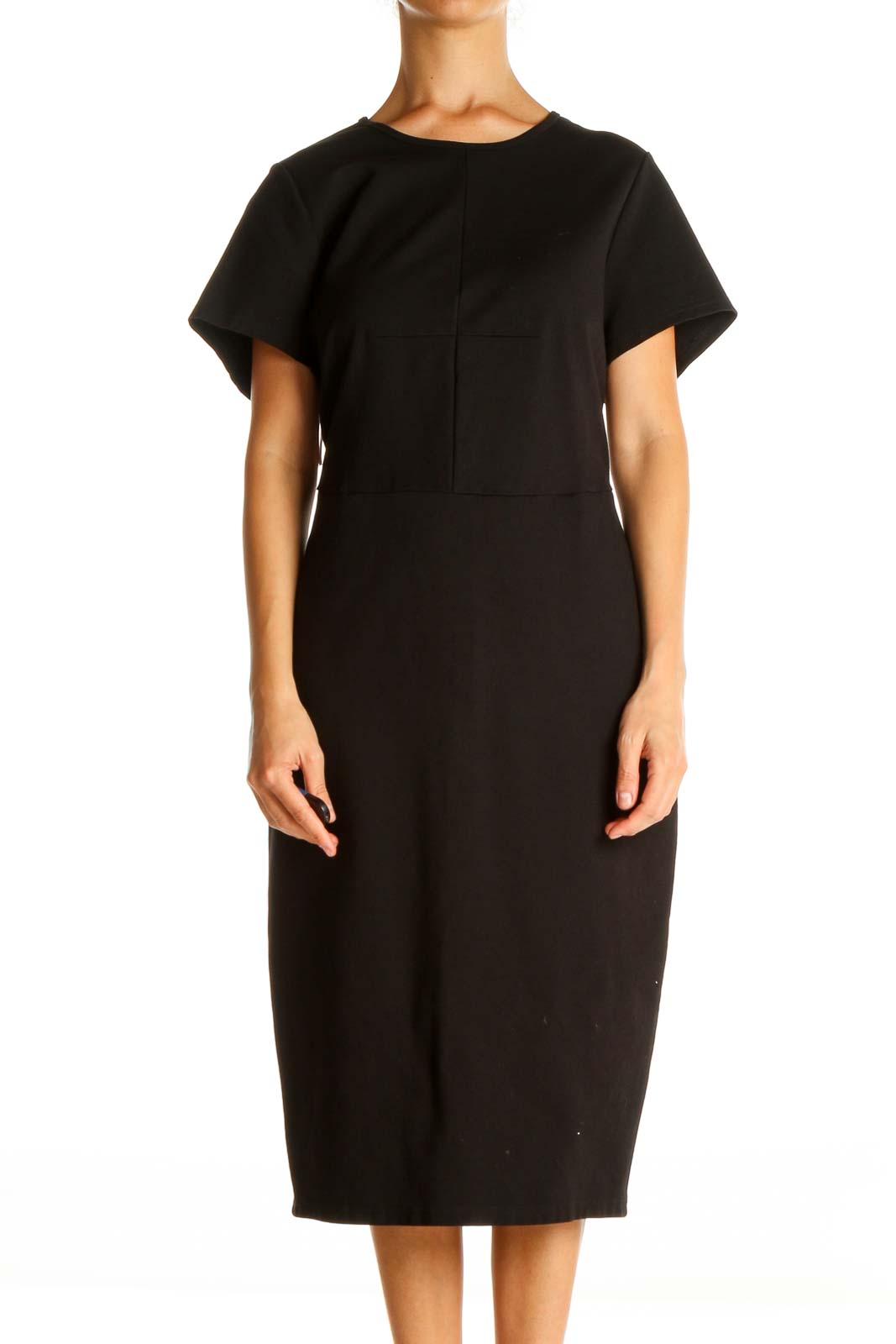 Black Solid Day Sheath Dress Front