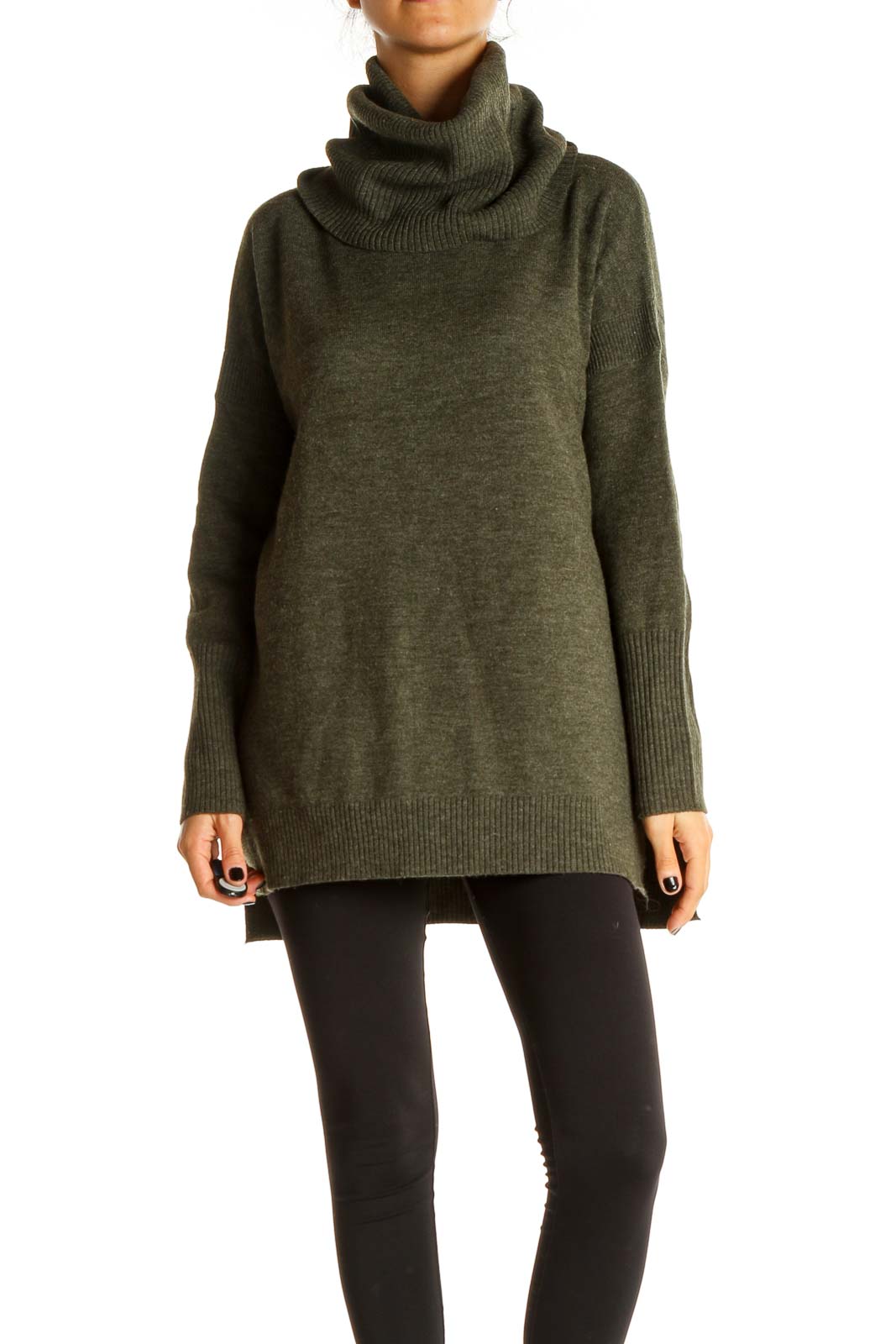 Green Textured Classic Sweater Front