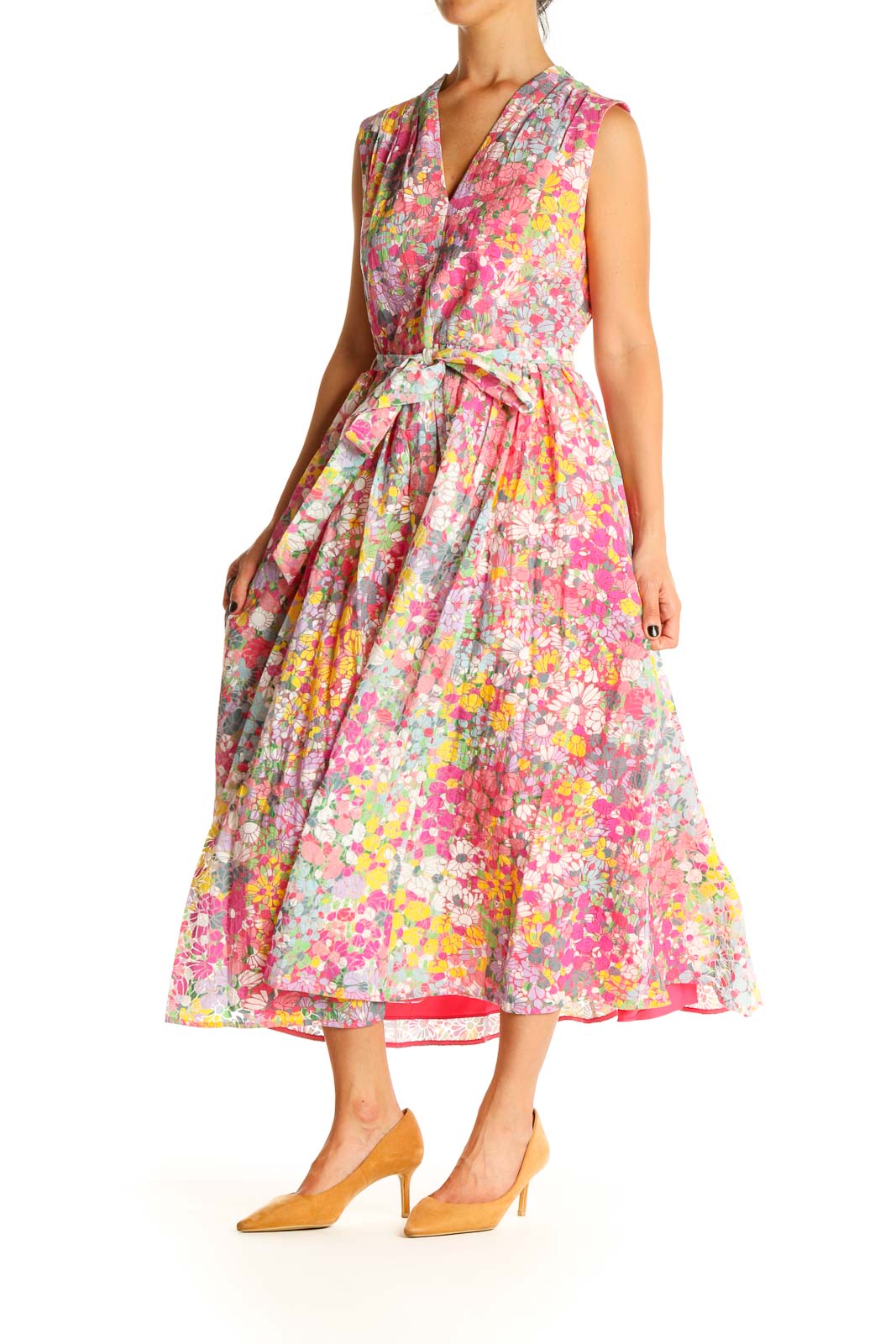 Kate Spade - Pink Floral Print Day Fit & Flare Dress Polyester Viscose  Polyamide | SilkRoll