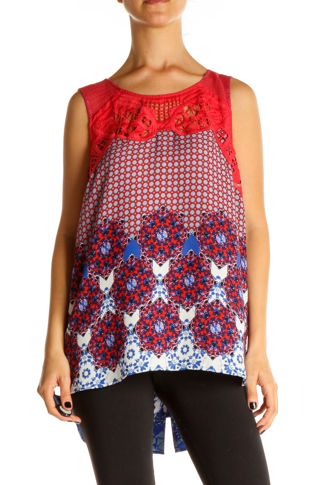 Red Printed Casual Blouse Front