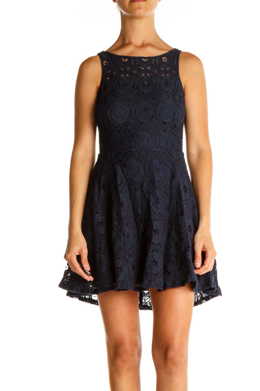 Blue Lace Day Fit & Flare Dress Front