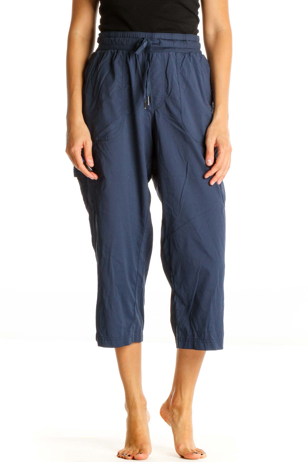 Blue Solid Casual Cargos Pants Front