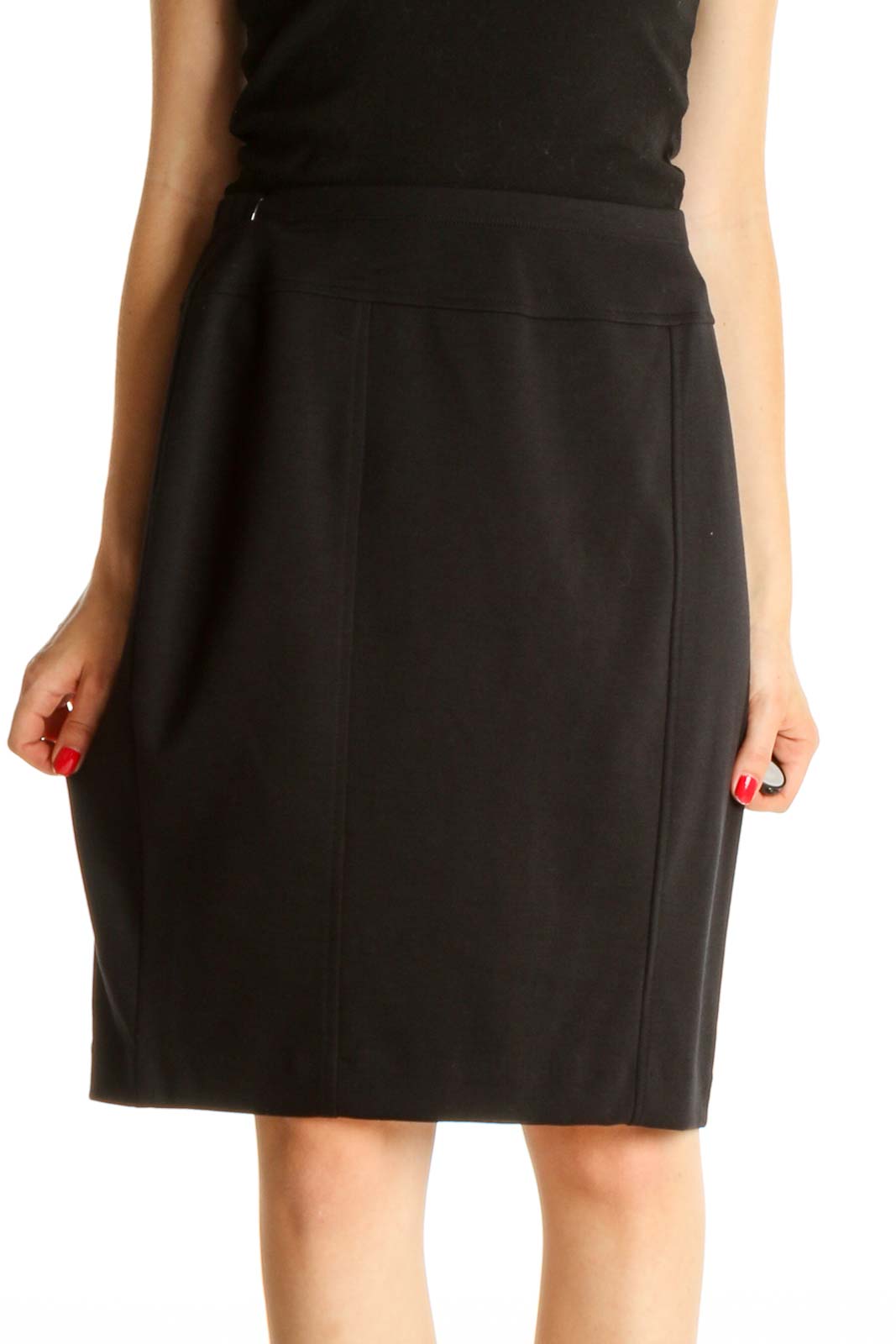 Black Solid Brunch Pencil Skirt Front